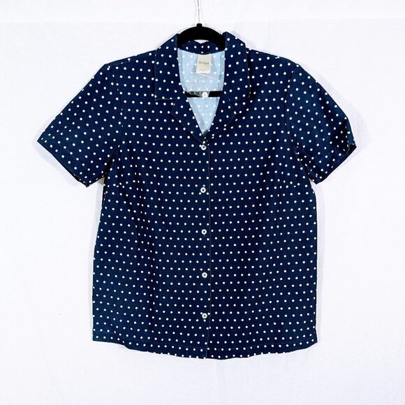 Blair Navy Blue Polka Dot Short Sleeve Button Down Top Size S - Picture 1 of 4